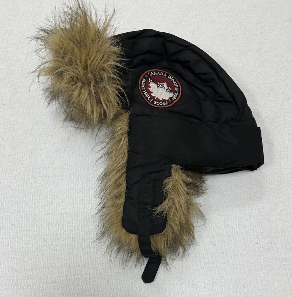 Canada Weathergear Triple Goose Hat Trapper Fitted Black Fur Lined Arctic Winter